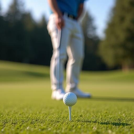 Golfista in posizione sulla buca 1 del campo da golf.